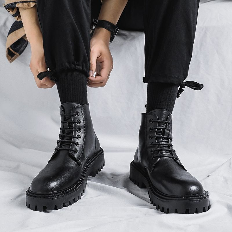 Men'S Shoes To Increase Height - Heren hoge leren laarzen, modieus, Britse