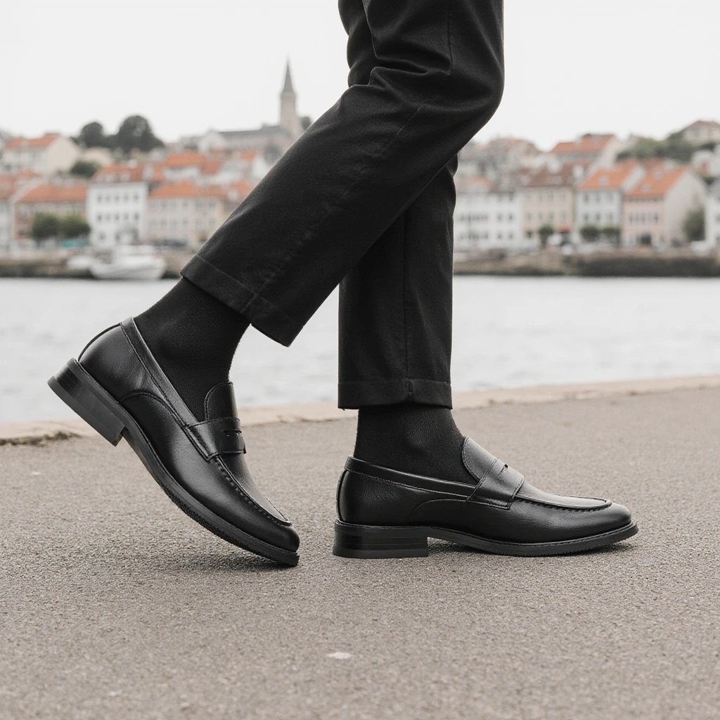 Men Shoes For Office Work - Heren zwarte penny loafers, klassieke zakelijke