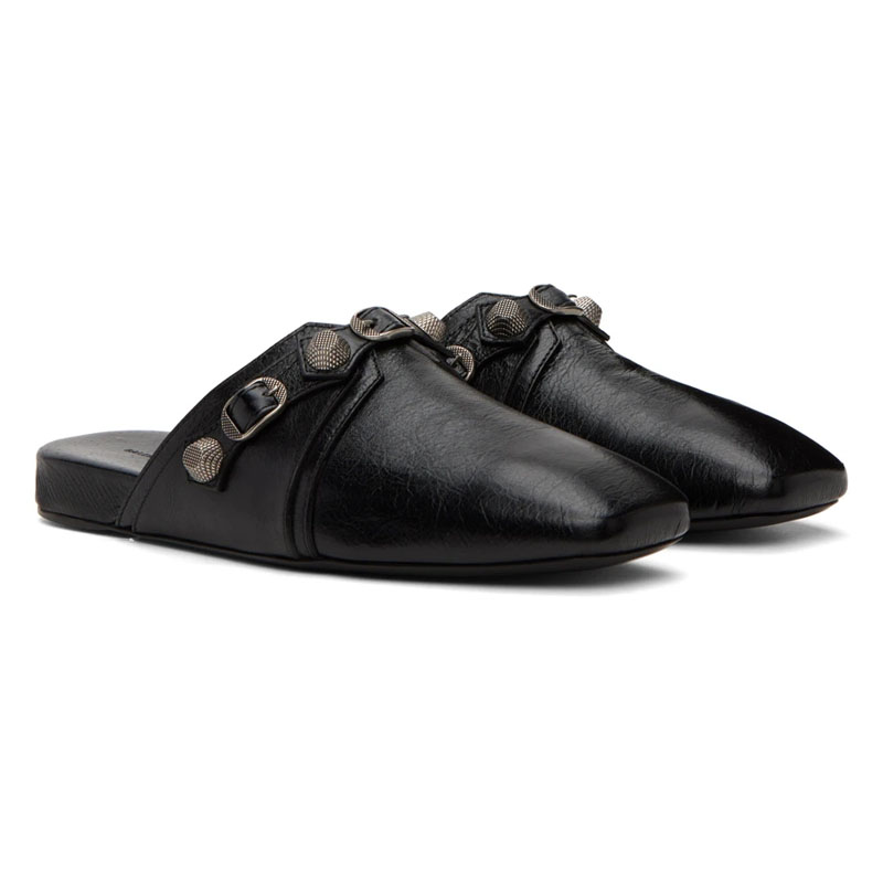 Loafer Slip On Men - Zwart Zacht Leer Vierkante Tenen Half