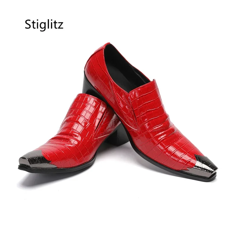 Men'S Shoes Size 42 In Us - Rode lakleren herenschoenen metalen neus slip