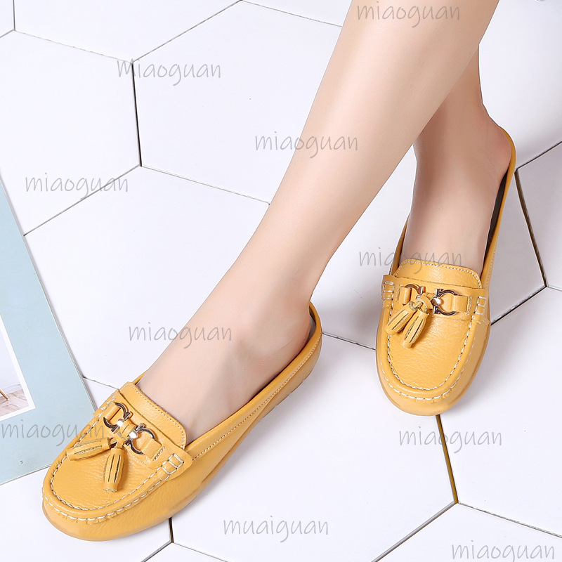 Boat Shoe Leather - Leren muiltjes met kwastjes voor dames,